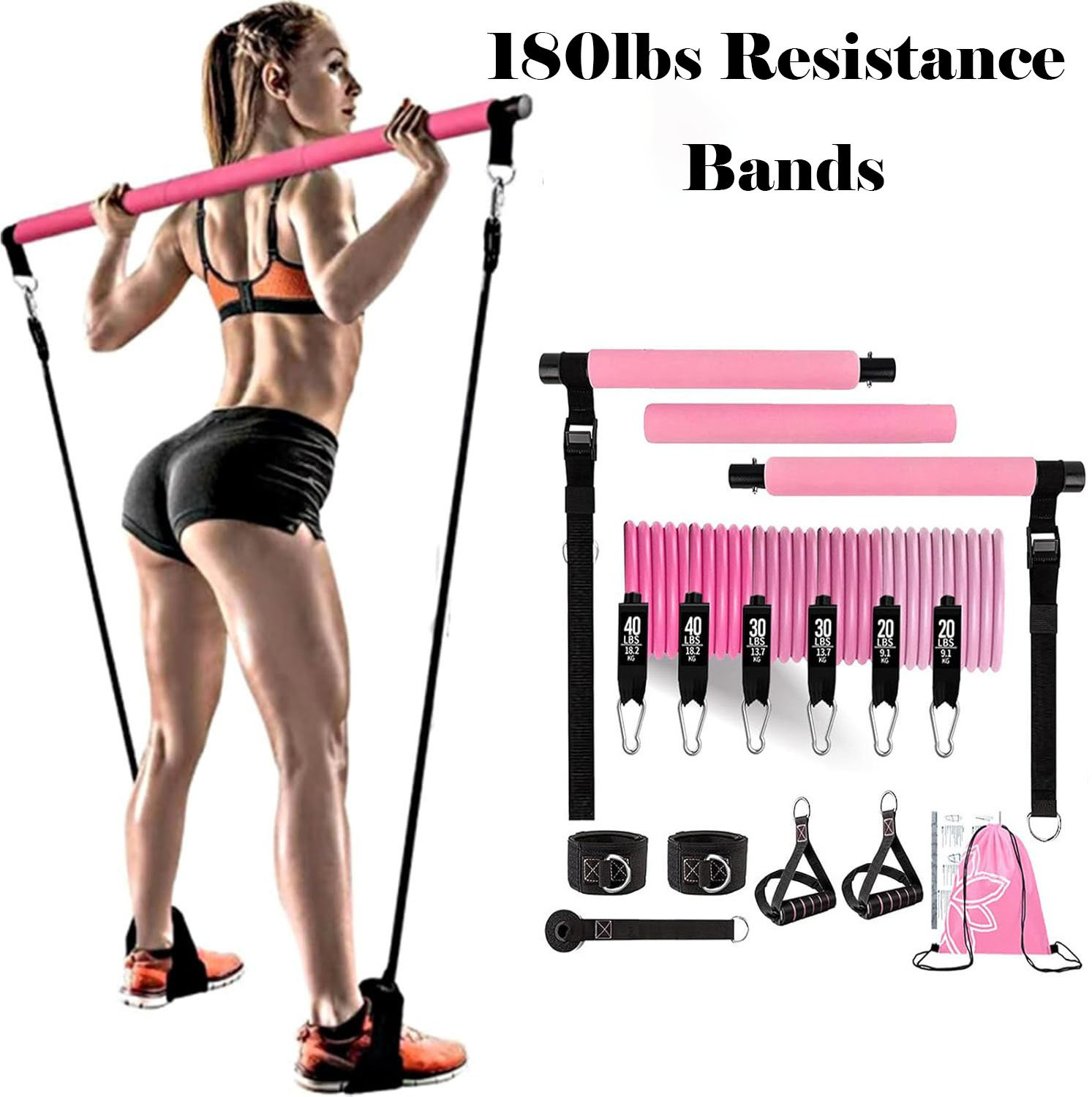 180lbs Resistance Bands with A - đánh giá và giá Pilates Bar Kit With Resistance Bands