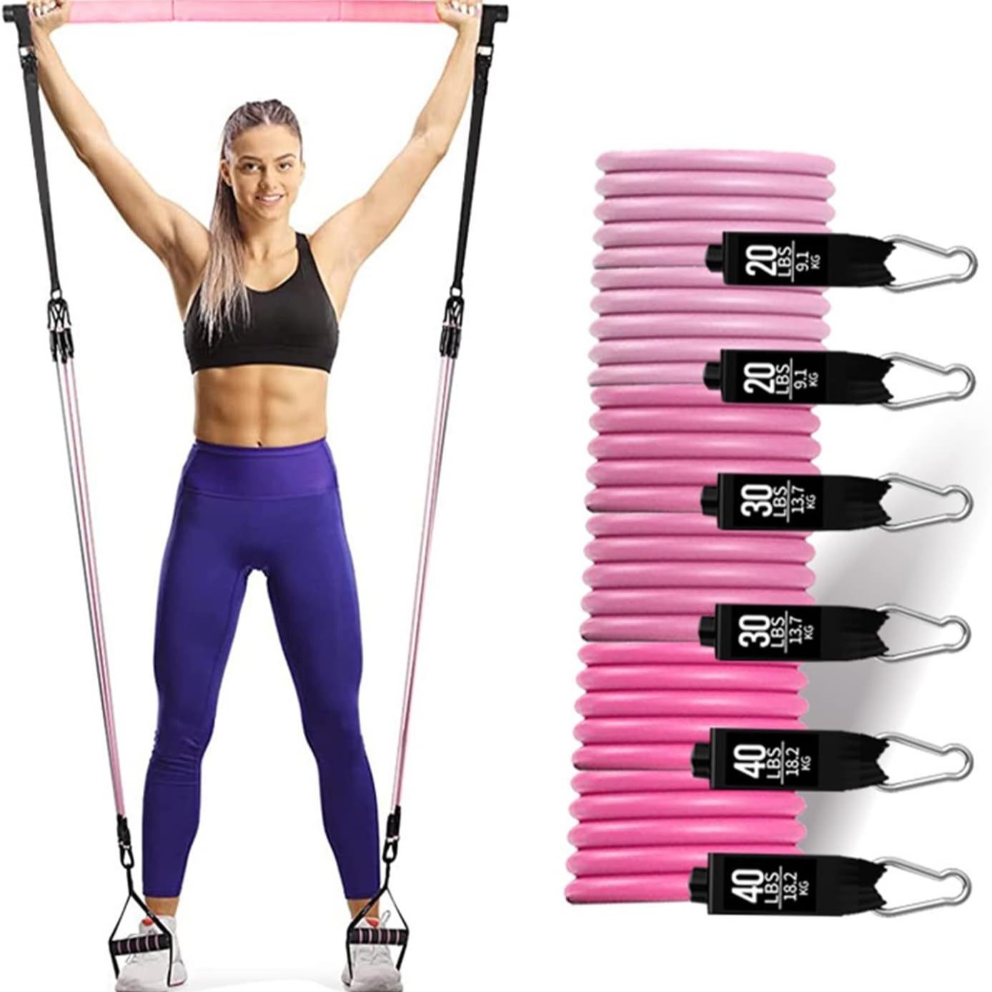 180lbs Resistance Bands with A - đánh giá và giá Pilates Bar Kit With Resistance Bands